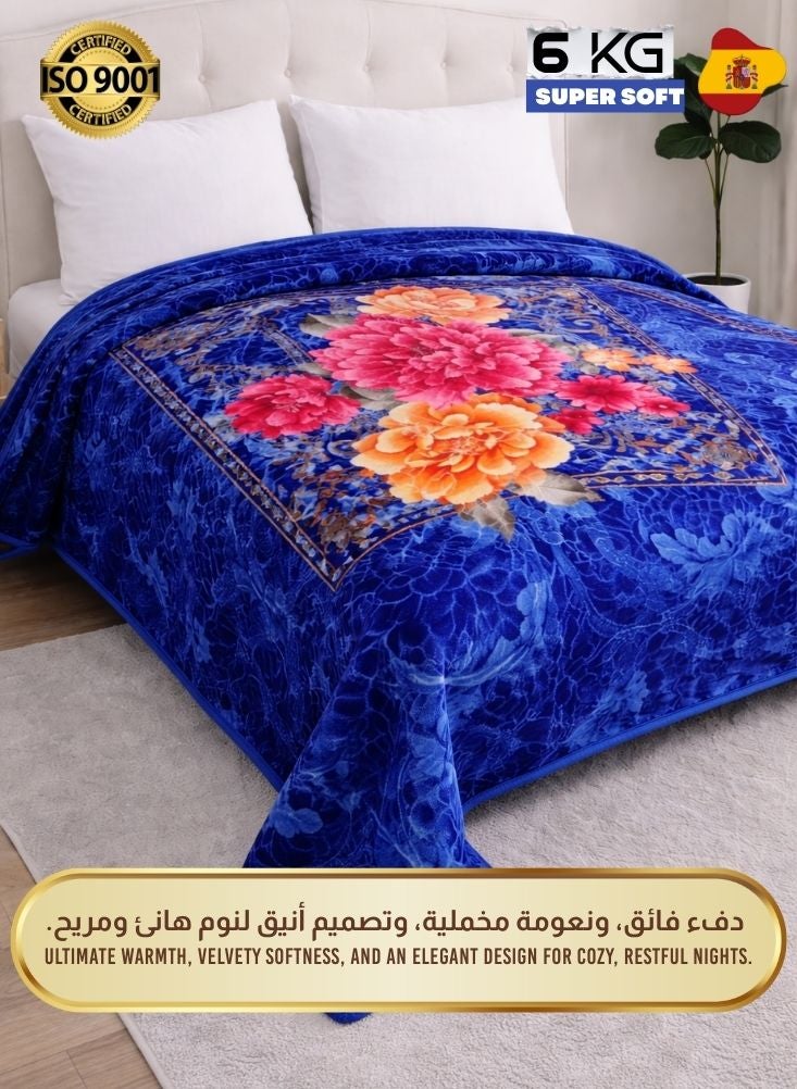 Premium 6kg Super Soft Blue Floral Mink Blanket – Heavy Premium Plush Winter Blanket - Image 2
